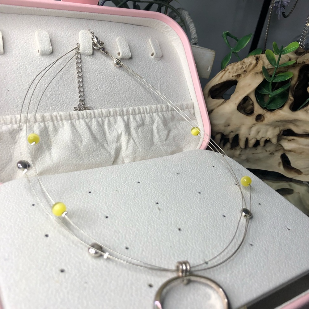 Icing Silver Tone 16inch Multi-strand Beaded Necklace with Oval Pendant